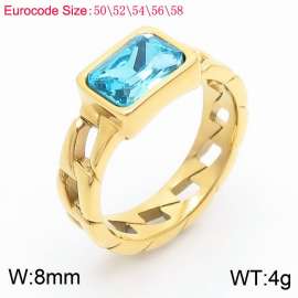 Stainless Steel Light Blue Stone Charm Rings Gold Color