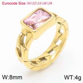 Stainless Steel Light Pink Stone Charm Rings Gold Color