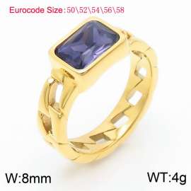 Stainless Steel Light Purple Stone Charm Rings Gold Color