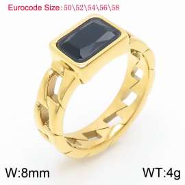 Stainless Steel Black Stone Charm Rings Gold Color