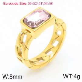 Stainless Steel pink Stone Charm Rings Gold Color