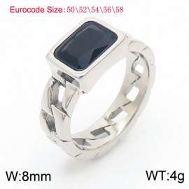 Stainless Steel Black Stone Charm Rings Silver Color