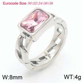 Stainless Steel Light Pink Stone Charm Rings Silver Color