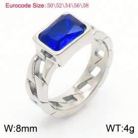 Stainless Steel Deep Blue Stone Charm Rings Silver Color