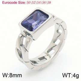 Stainless Steel Light Purple Stone Charm Rings Silver Color