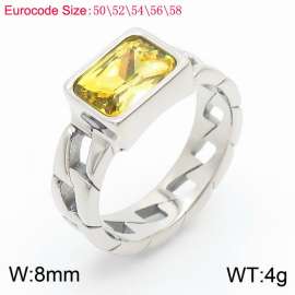 Stainless Steel Yellow Stone Charm Rings Silver Color