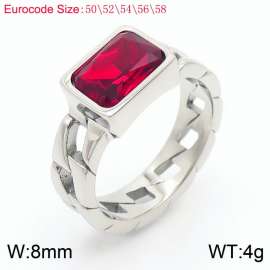 Stainless Steel Red Stone Charm Rings Silver Color