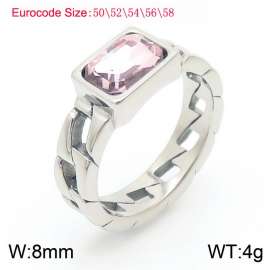 Stainless Steel  Pink Stone Charm Rings Silver Color