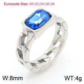 Stainless Steel Blue Stone Charm Rings Silver Color