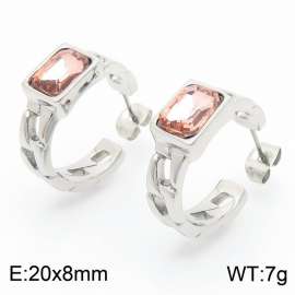 French Stainless Steel Link Chain Stud Earrings Square Crystal Zircon Openable Earrings