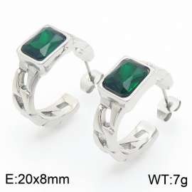 French Stainless Steel Link Chain Stud Earrings Square Green Crystal Zircon Openable Earrings