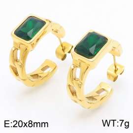 Fashion Gold-plated Stainless Steel Link Chain Stud Earrings Square Green Crystal Zircon Openable Earrings