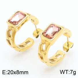 Fashion Gold-plated Stainless Steel Link Chain Stud Earrings Square Crystal Zircon Openable Earrings