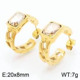 Fashion Gold-plated Stainless Steel Link Chain Stud Earrings Square Yellow Crystal Zircon Openable Earrings