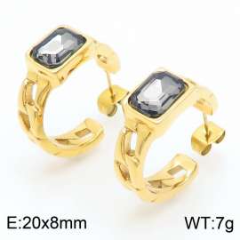 Fashion Gold-plated Stainless Steel Link Chain Stud Earrings Square Gray Crystal Zircon Openable Earrings