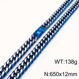 Wholesale Punk Heavy Urban Jewelry Blue Plated Stainless Steel 12mm Cuban Link Chain Necklace For Men's