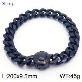 European and American Fashion Stainless Steel 200 × 9.5mm Cuban chain smooth round buckle men's temperament black bracelet