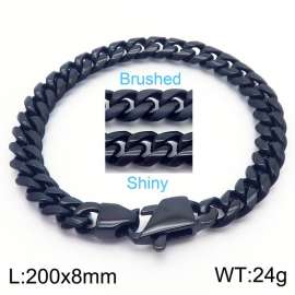20cm Black Color Stainless Steel Brushed Shiny Cuban Link Chain Bracelet For Men