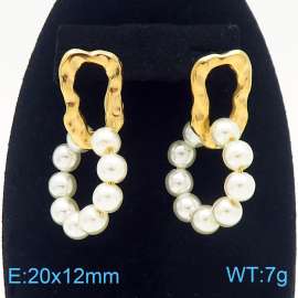 French niche design irregular O-shaped earrings hanging DIY imitation pearl pendant charm gold earrings