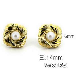 European and American fashion stainless steel creative square inlaid with pearl temperament gold earrings