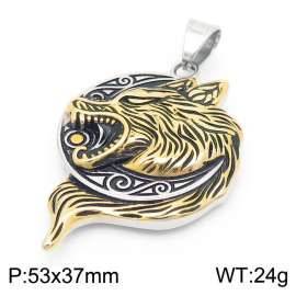 Fashionable and personalized stainless steel creative Viking wolf head men's retro gold pendant