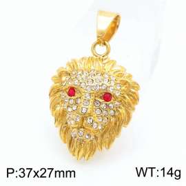 European and American fashion stainless steel creative red eye lion inlaid diamond charm gold pendant