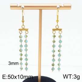 Long gradient green bead tassel stainless steel golden ear hook
