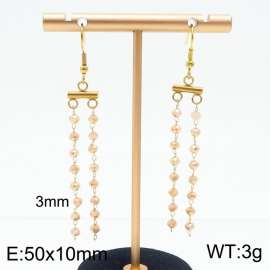 Long gradient pink bead tassel stainless steel golden ear hook