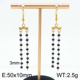 Long black bead tassel stainless steel golden ear hook