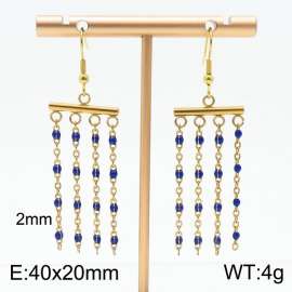 Long blue bead multi-layer tassel stainless steel golden ear hook