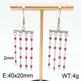 Tassel titanium steel Bohemian steel red earrings