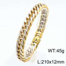Wholesale Hip Hop 18K Gold Plated 12mm Stainless Steel Cuban Curb Link Chains Bracelet for Men
