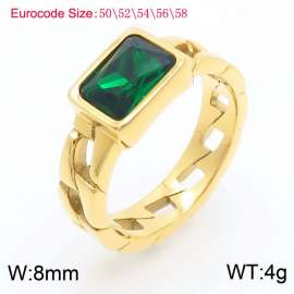 18k Gold Plated Link Chain Emerald Gem Stone Ring Delicate Jewelry Square Green Gemstone Stainless Steel Ring