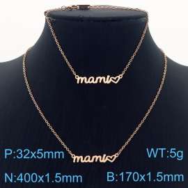 European and American fashion stainless steel creative mom English letter temperament rose gold bracelet&necklace set