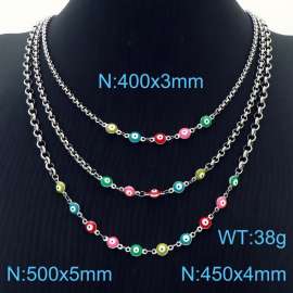Three Layers Colorful Devil's Eye Stainless Steel Necklace O-Chain Silver Color