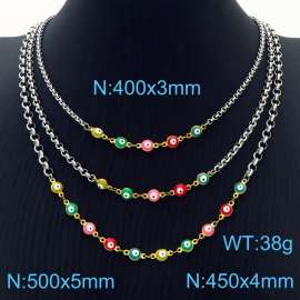 Three Layers Colorful Devil's Eye Stainless Steel Necklace O-Chain Silver Mix Gold Color
