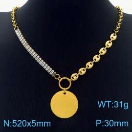 Zircon Stainless Steel Necklace O-Chain With Round Pendant Gold Color