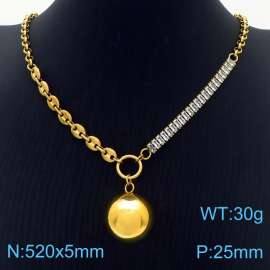 Zircon Stainless Steel Necklace O-Chain With Round Bead Gold Color
