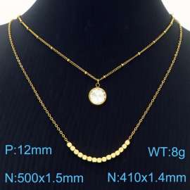 Double Layers Stainless Steel Necklace Link Chain With White Stone Pendant Gold Color