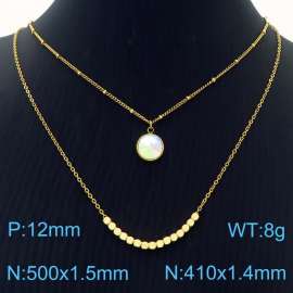 Double Layers Stainless Steel Necklace Link Chain With Colorful Stone Pendant Gold Color
