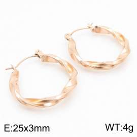 Rose Gold Color Twist U Shape Hollow Stainless Steel Earrings for Women