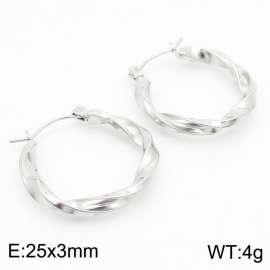 Silver Color Twist U Shape Hollow Stainless Steel Earrings for Women