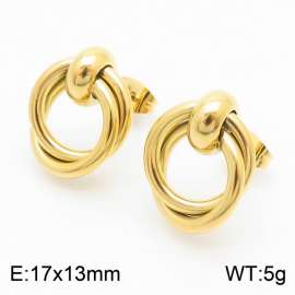 Gold Color Double Round Stainless Steel Stud Earrings For Women