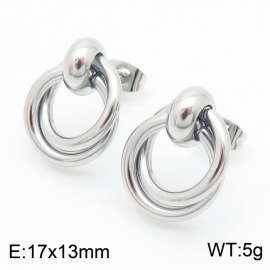 Silver Color Double Round Stainless Steel Stud Earrings For Women