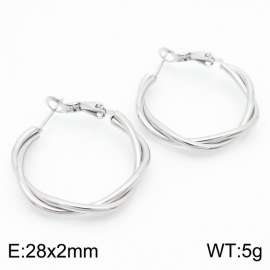 Silver Color Double Twist Stainless Steel Earrings For Women