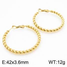Gold Color Round Twist Stainless Steel Earrings For Women