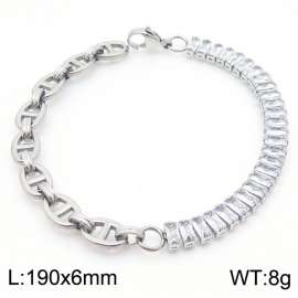 Stainless steel pig nose chain mixed with zircon women's bracelet