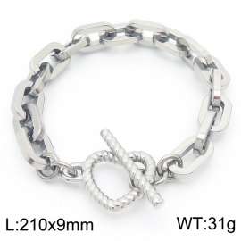 Stainless steel handmade mixed chain women's heart-shaped T-buckle bracelet