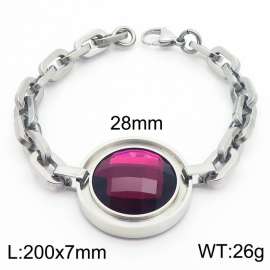 Stainless steel disc purple glass women's exaggerated bracelet