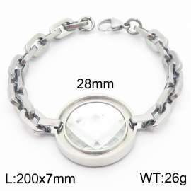 Stainless steel round white glass women's exaggerated bracelet